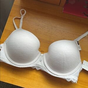 Laura Ashley Lace Trim Bra with Button Accents